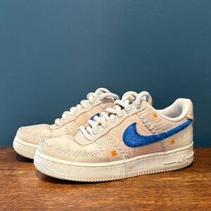 Nike Embroidered Air Force 1 Sneakers with Blue Accents